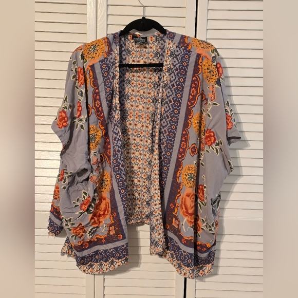 Angie Tops - Angie Women’s Small Boho Floral Kimono Cardigan Lightweight Open Front Drape Top